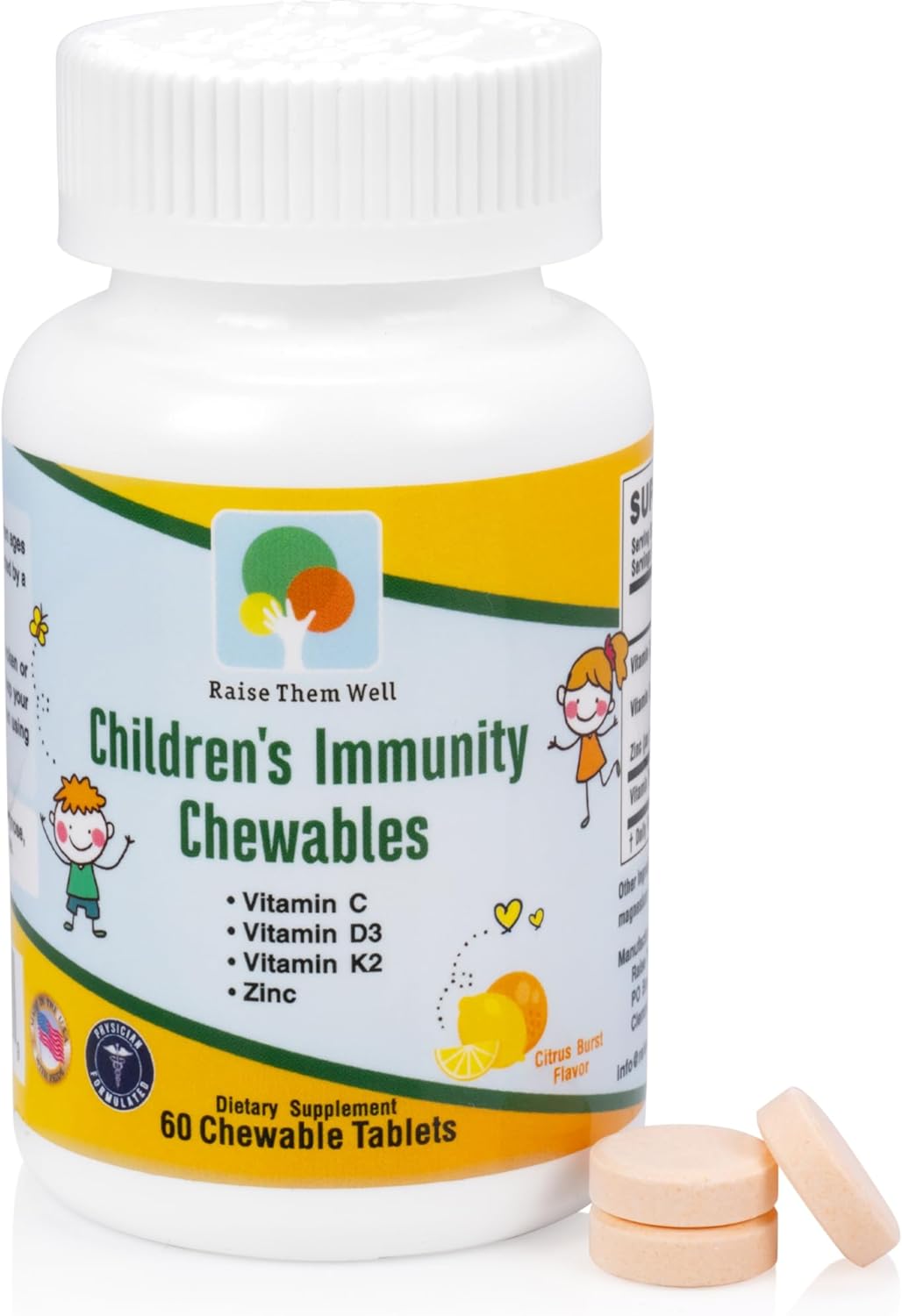 Kids Vitamin C and Immune Support Chewable Tablets with Vitamin PDF - Citrus Flavored (60 Count) - BoostGo Australia