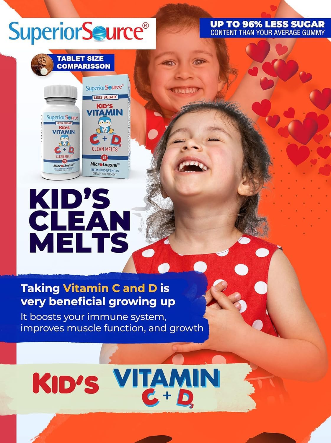 Kids' Vitamin C + D3 MicroLingual Tablets, 90 Ct, Quick Dissolve, Immune Support, Non-GMO, Gummy Alternative