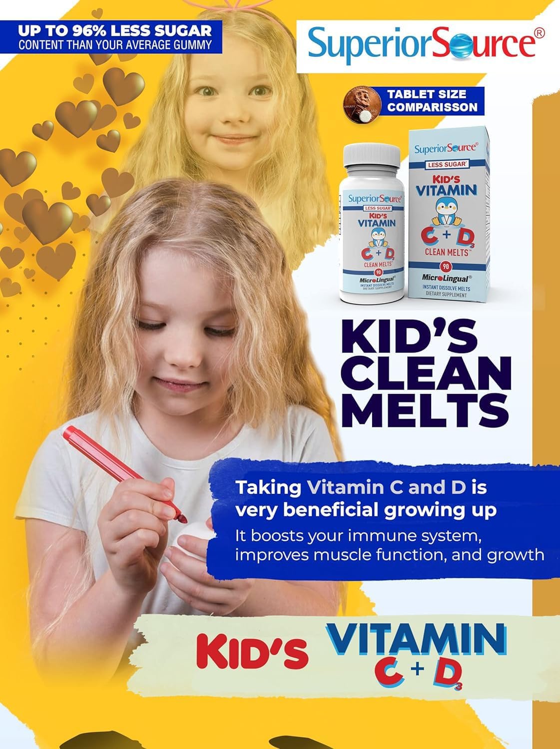 Kids' Vitamin C + D3 MicroLingual Tablets, 90 Ct, Quick Dissolve, Immune Support, Non-GMO, Gummy Alternative