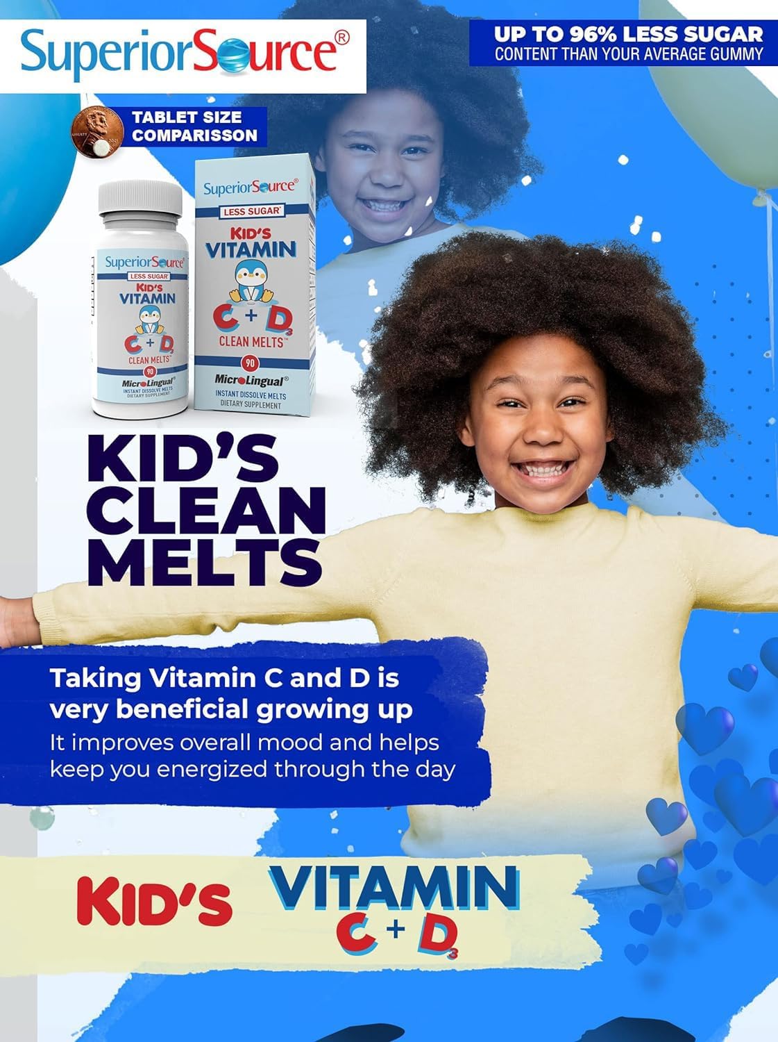 Kids' Vitamin C + D3 MicroLingual Tablets, 90 Ct, Quick Dissolve, Immune Support, Non-GMO, Gummy Alternative