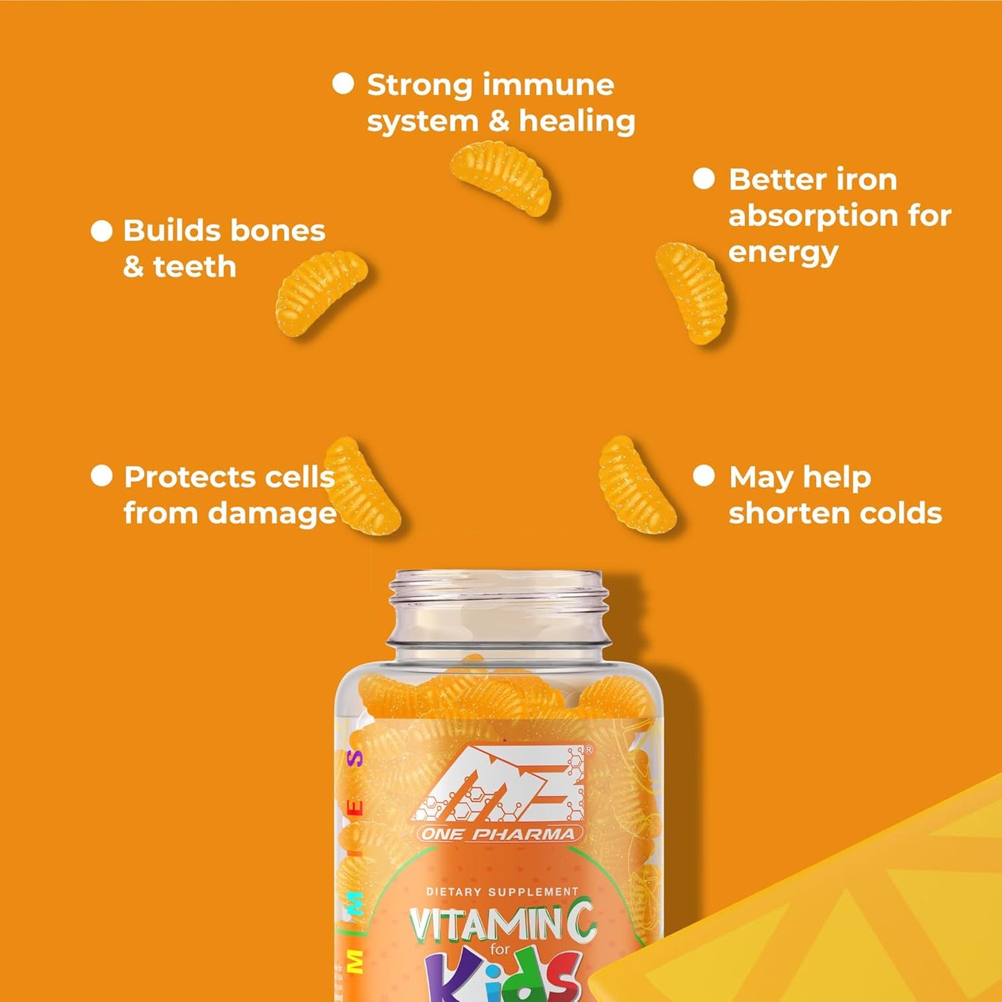 Kids Vitamin C Gummies for Immune Support - Natural Orange Flavor - Vegetarian, Non-GMO - 30 Day Supply