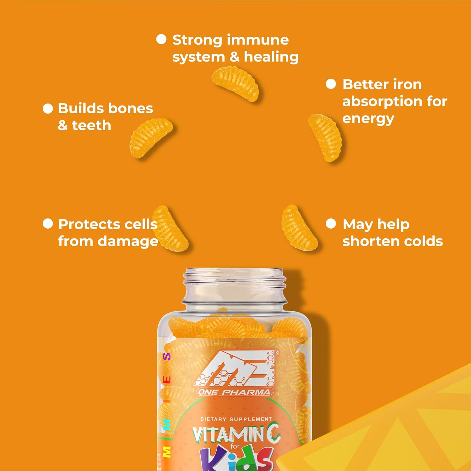 Kids Vitamin C Gummies for Immune Support - Natural Orange Flavor - Vegetarian, Non-GMO - 30 Day Supply