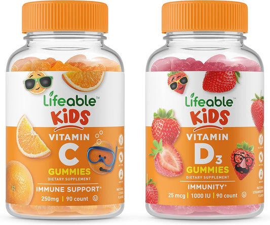 Kid's Vitamin D and Vitamin C Gummies Bundle by VitaWorks - Delicious and Nutritious Chewable Supplements for Children, Gluten and GMO Free