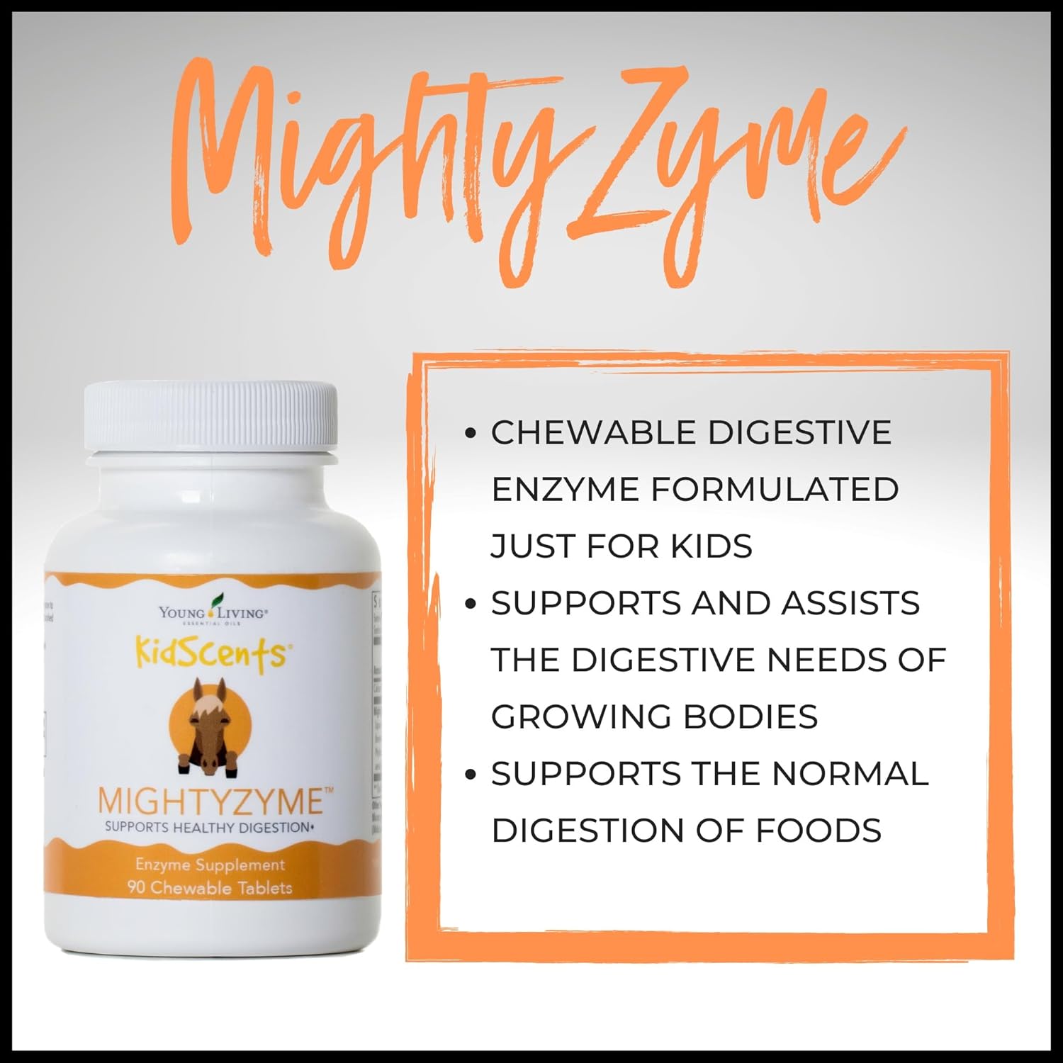KidScents MightyZyme Chewable Tablets - 90 ct - Children's Digestive Enzyme Supplement - Natural Digestion Support for Kids
