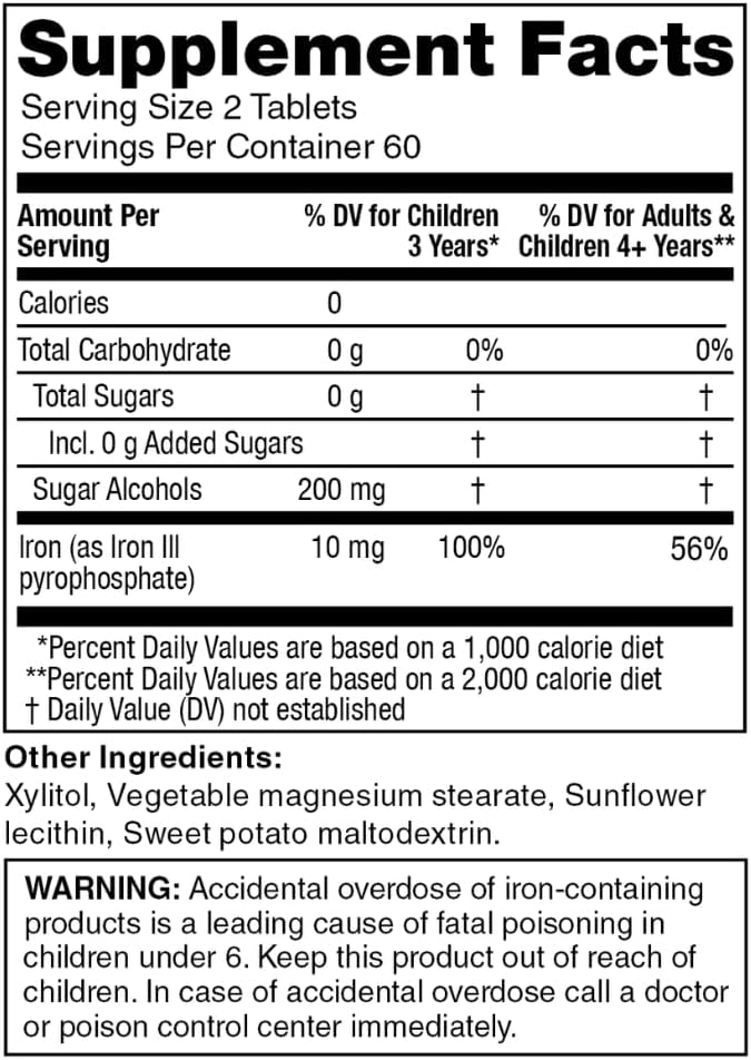 KidStar Nutrients BioFe Pure Iron Chewables - Sweet Blast Flavor, Xylitol-Sweetened, 120 Tablets for Kids & Adults, Sugar-Free