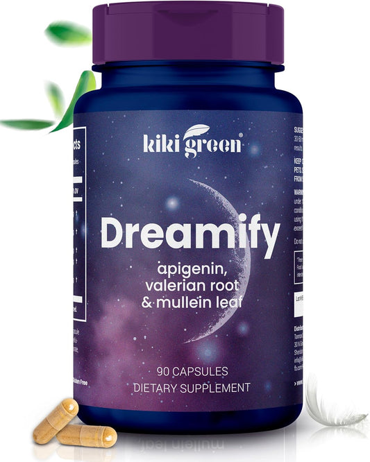 KIKI Green DREAMIFY Supplement with Apigenin, Valerian Root, Mullein Leaf Extract for Restful Sleep - 90 Vegan Capsules