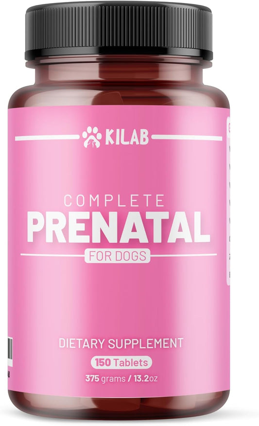 Kilab Prenatal Dog Vitamins - 150 Tablets for Healthy Development & Wellness - Supports Pregnant, Nursing, & Weaning Females - Complete Formula