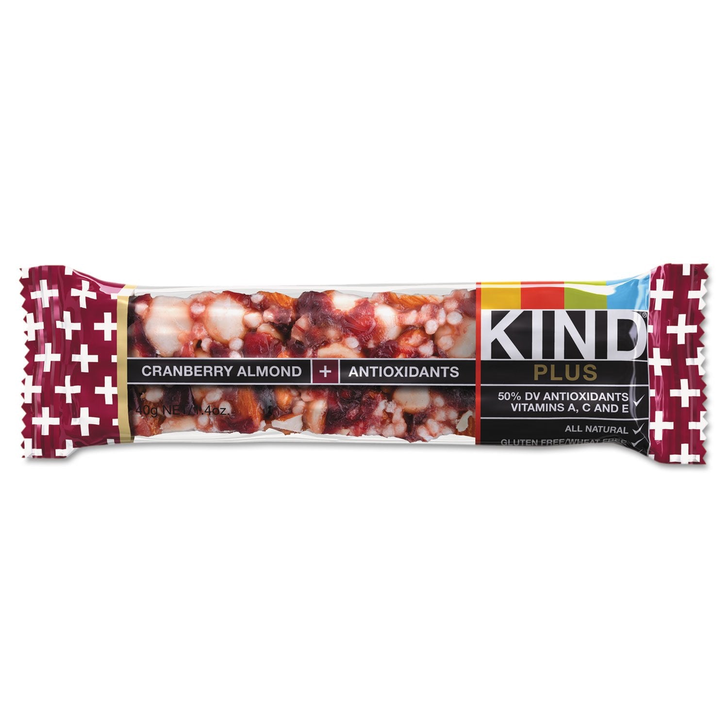 KIND 17211 Plus Nutrition Boost Bar, Cranberry Almond with Antioxidants, 1.4 oz, 12 Bars