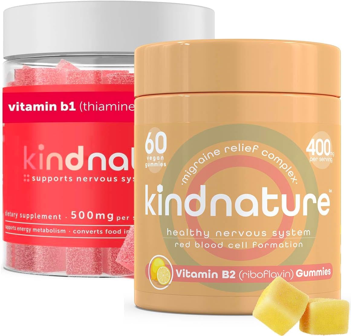 Kind Nature B-Vitamin Boost Gummies: B1 Thiamine 500mg & B2 Riboflavin 400mg for Kids & Adults - Delicious & Nutritious Option