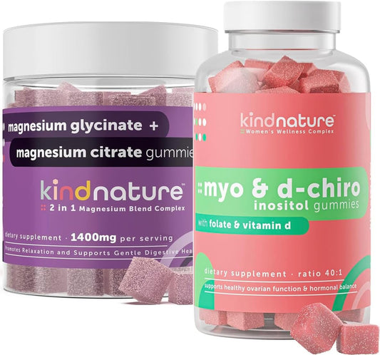 Kind Nature Women's Health Dual-Pack: Myo-Inositol & D-Chiro Gummies + High Absorption Magnesium Gummies for Calm & Sleep