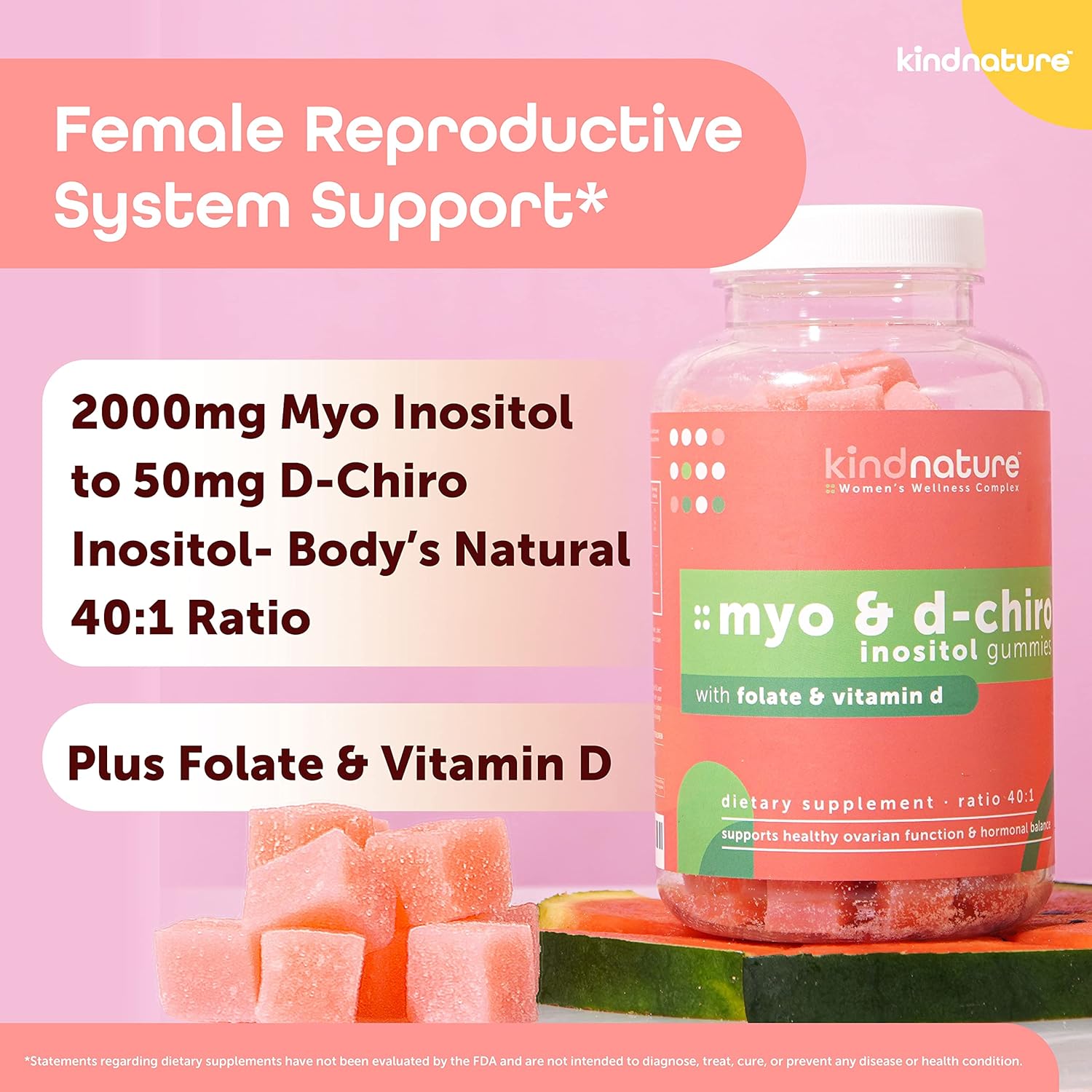 Kind Nature Women's Health Dual-Pack: Myo-Inositol & D-Chiro Gummies + High Absorption Magnesium Gummies for Calm & Sleep