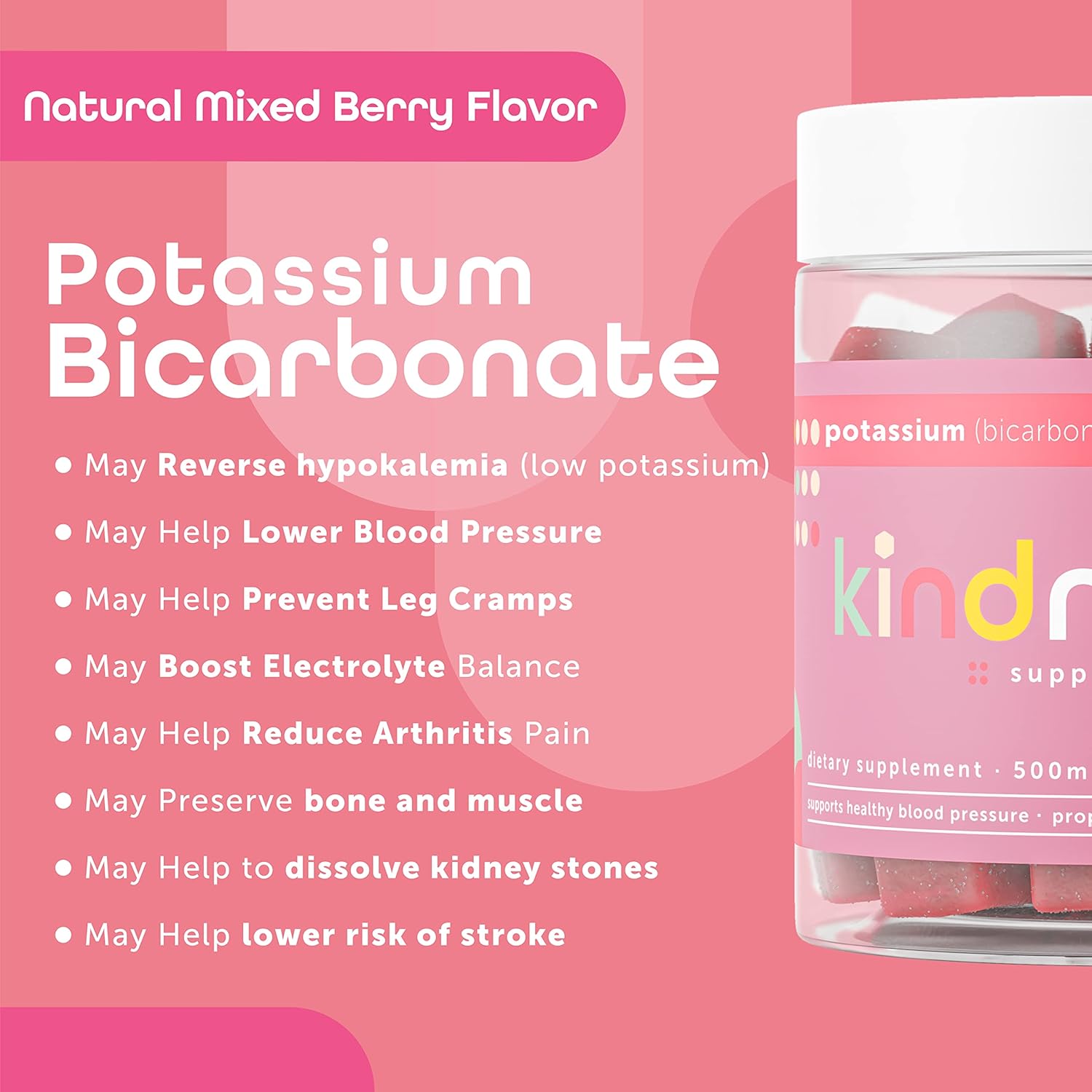 Kindnature Potassium & Riboflavin Gummies - 500mg Potassium & 400mg Riboflavin Chewables for Adults & Kids