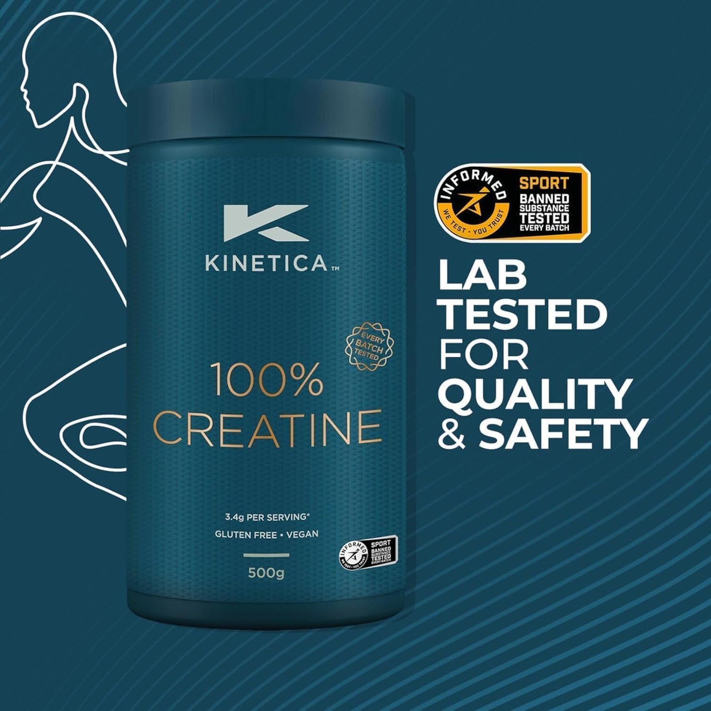 Kinetica Creapure Creatine Monohydrate Powder 500g - 147 Servings, Vegan & Gluten-Free