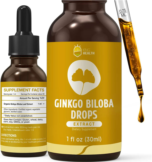 KingHealth Organic Ginkgo Biloba Liquid Extract Supplement for Brain & Focus Support - 98% Absorption, Vegan, Non-GMO - 1 Fl Oz