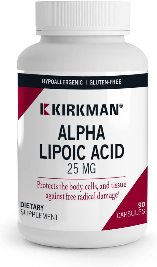 Kirkman Alpha Lipoic Acid Capsules - 90 Count - Powerful Antioxidant Supplement for Radical Protection - 25 mg - Hypoallergenic Formula