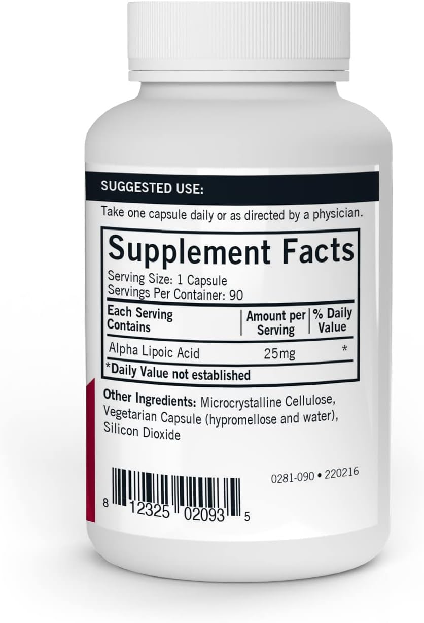 Kirkman Alpha Lipoic Acid Capsules - 90 Count - Powerful Antioxidant Supplement for Radical Protection - 25 mg - Hypoallergenic Formula