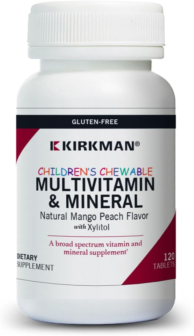 Kirkman Children's Chewable Multivitamin & Mineral - 120 Tablets - Broad-Spectrum Supplement with Xylitol - Mango Peach Flavor