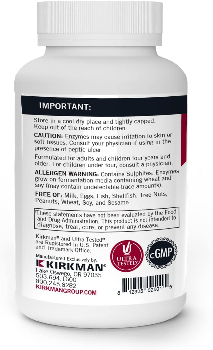 Kirkman Enzyme Complete DPP-IV 120 Capsules - Broad Spectrum Digestive Enzyme - Hypoallergenic Formula