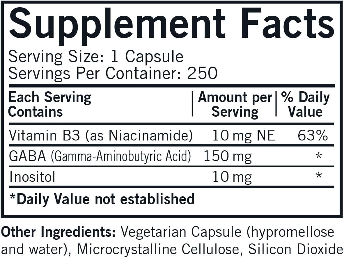 Kirkman GABA Capsules with Niacinamide & Inositol for Relaxation and Restful Sleep - 250 Count - Hypoallergenic Formula