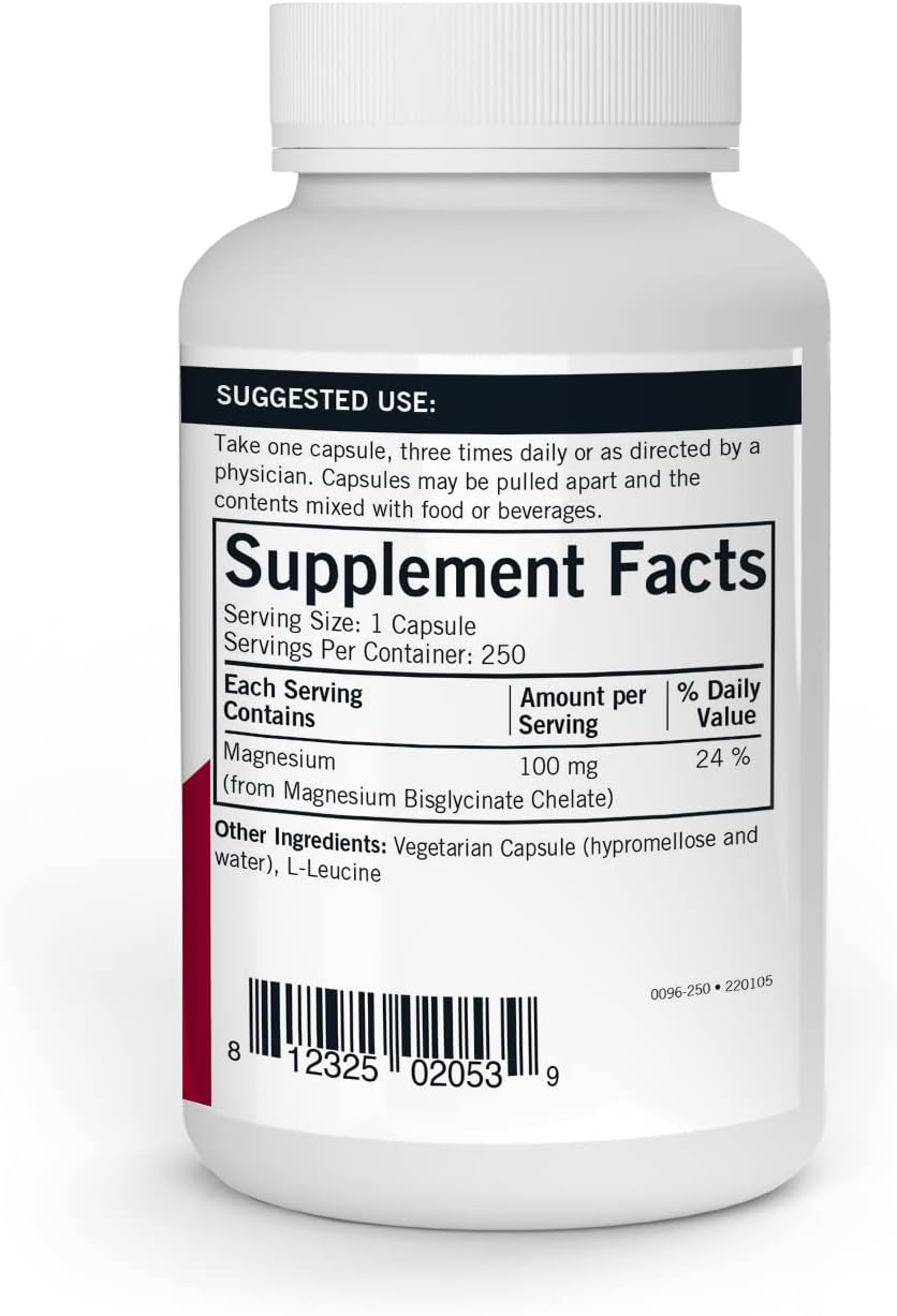 Kirkman Magnesium Bisglycinate Chelate Capsules - 250 Count - Supports Relaxation, Muscle Health, and Sleep - Hypoallergenic Formula