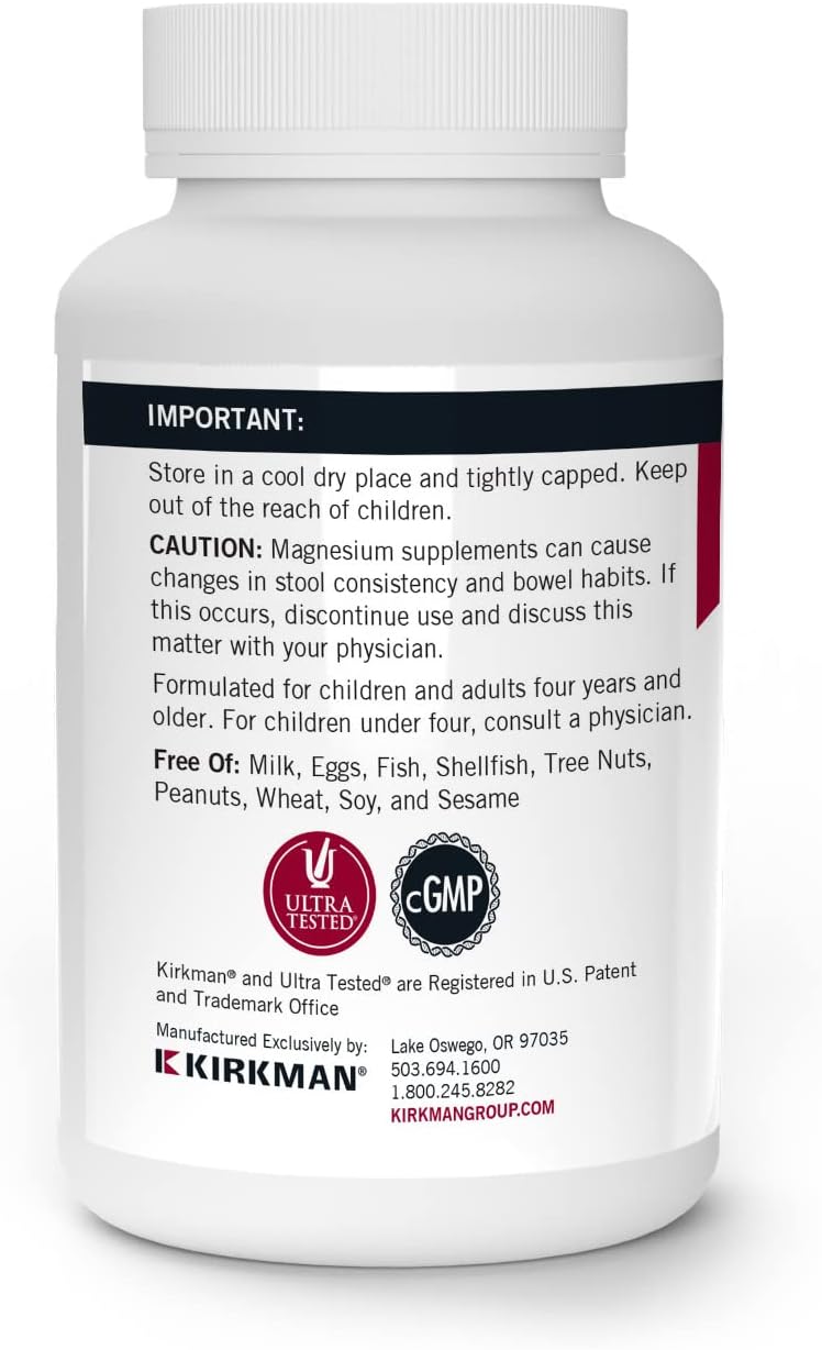 Kirkman Magnesium Bisglycinate Chelate Capsules - 250 Count - Supports Relaxation, Muscle Health, and Sleep - Hypoallergenic Formula