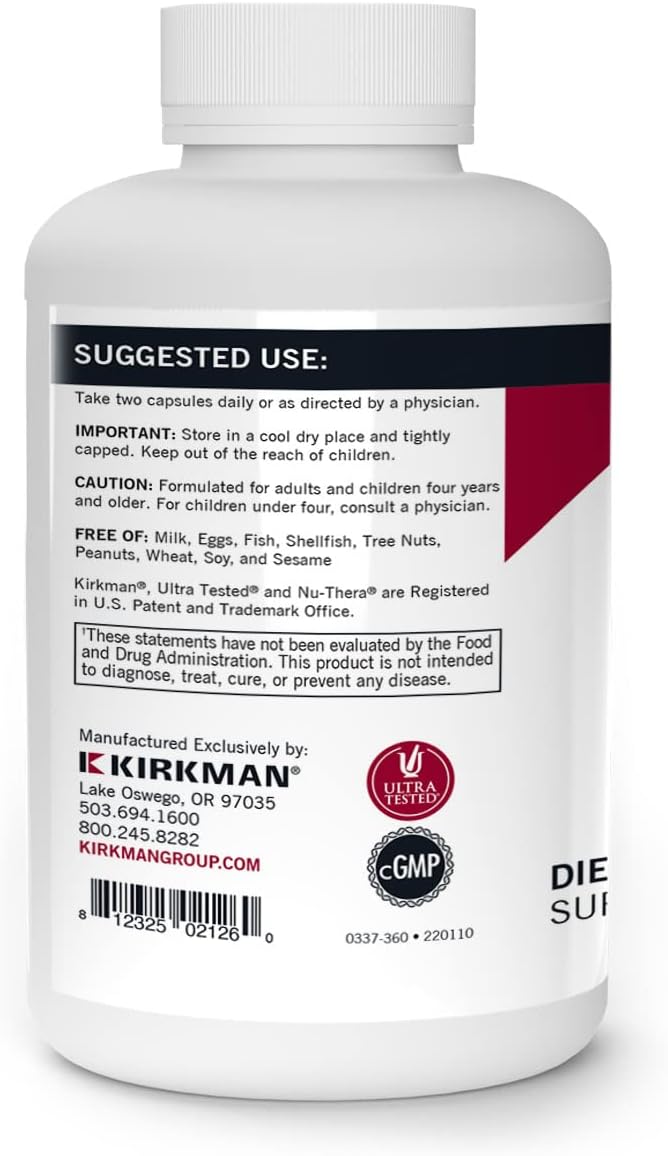 Kirkman Super Nu-Thera Capsules: Comprehensive Multivitamin with Vitamin B6 and Magnesium - 360 Count - Hypoallergenic Formula