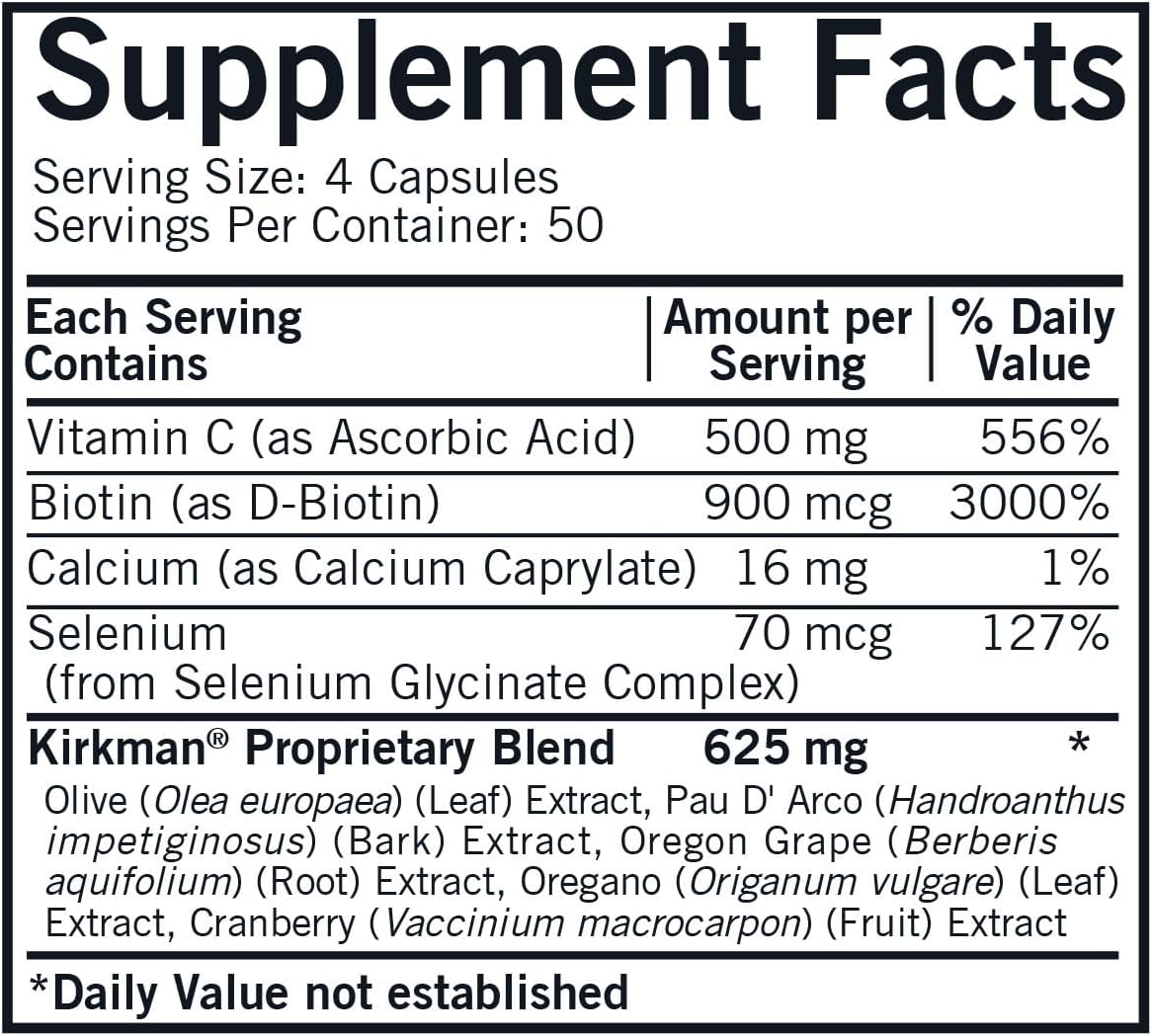 Kirkman Yeast Aid Advanced Formula 200 Capsules for Immune System Support and Yeast Control - Hypoallergenic