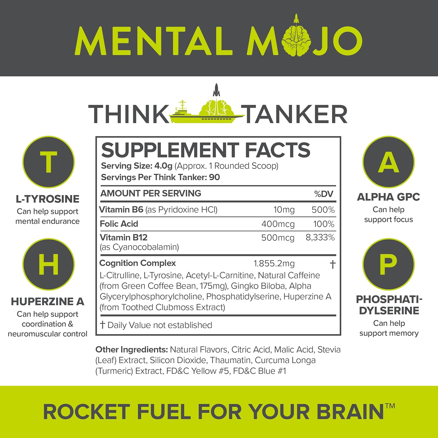 Kiwi Strawberry Nootropic Brain Booster Drink Mix - Boost Energy, Focus, Memory - Zero Sugar, 90 Servings