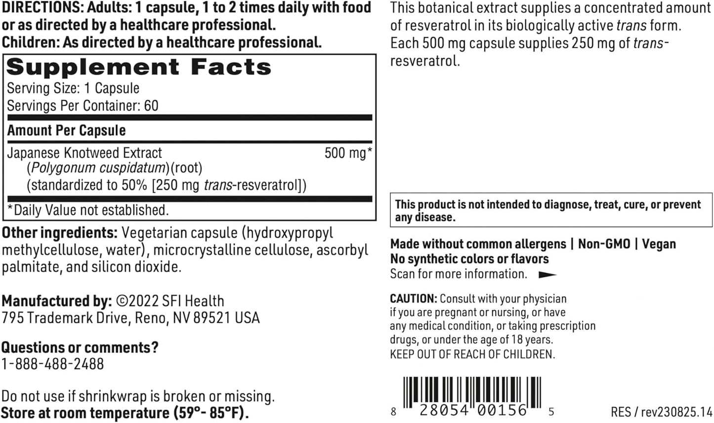 Klaire Labs Resveragen - High Potency Resveratrol Supplement with Japanese Knotweed Extract (60 Capsules)