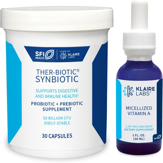 Klaire Labs Synbiotic Probiotic Capsules & Vitamin A Liquid Bundle - Digestive & Immune Support - Hypoallergenic Set