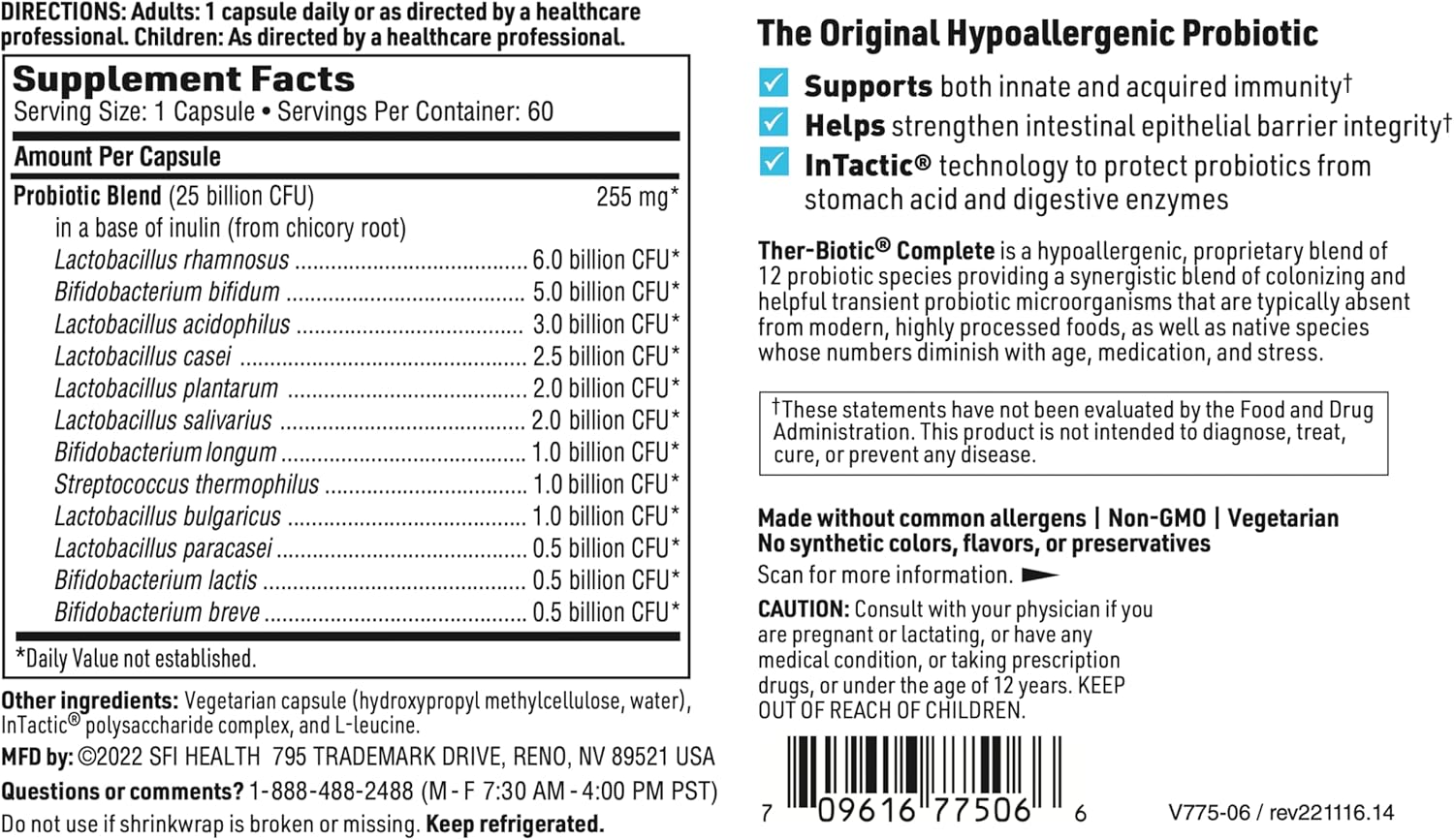 Klaire Labs Ther-Biotic Complete: 25 Billion CFU Probiotic Supplement for Men and Women - Digestive and Immune Support - Dairy-Free - 60 Capsules (2 Pack)