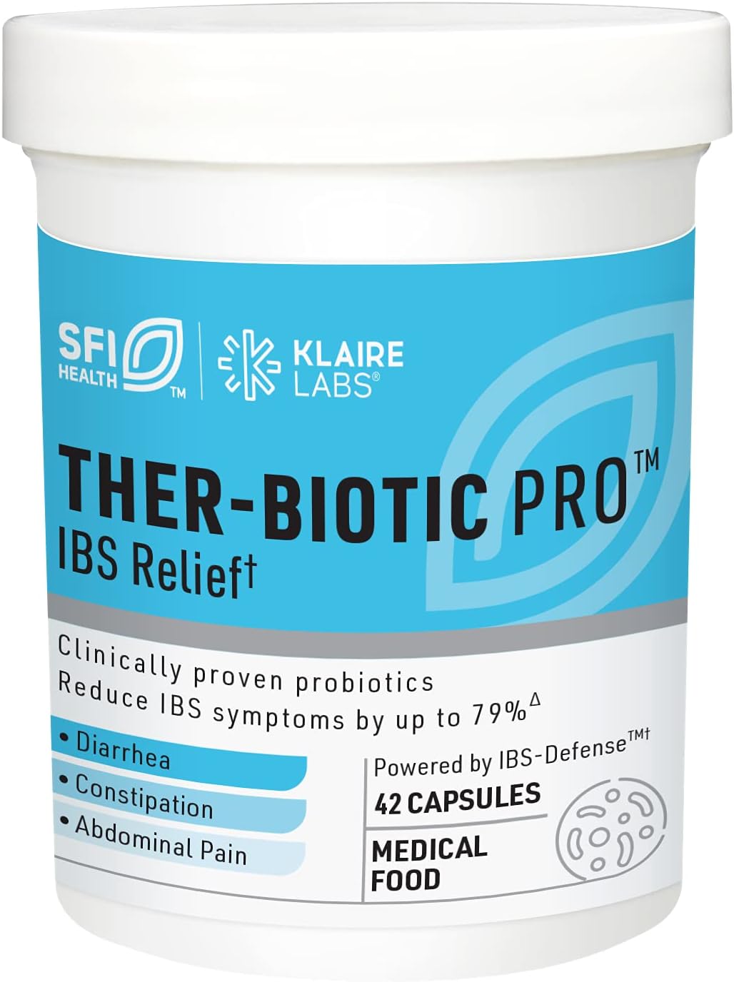 Klaire Labs Ther-Biotic Pro IBS Relief - Medical Food for Dietary Management of IBS - Prebiotics & Probiotics for Digestive Health - Gut Health Support for Constipation & Gas (42 Capsules)