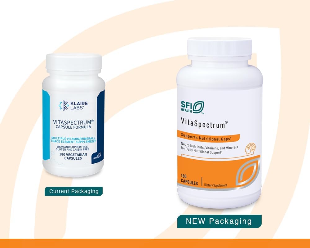 Klaire Labs VitaSpectrum Kids Multivitamin Capsules - 28 Essential Nutrients, Folate, B12, B6, Antioxidants, Vitamin E & D3 - Gluten-Free, No Copper or Iron (180ct)