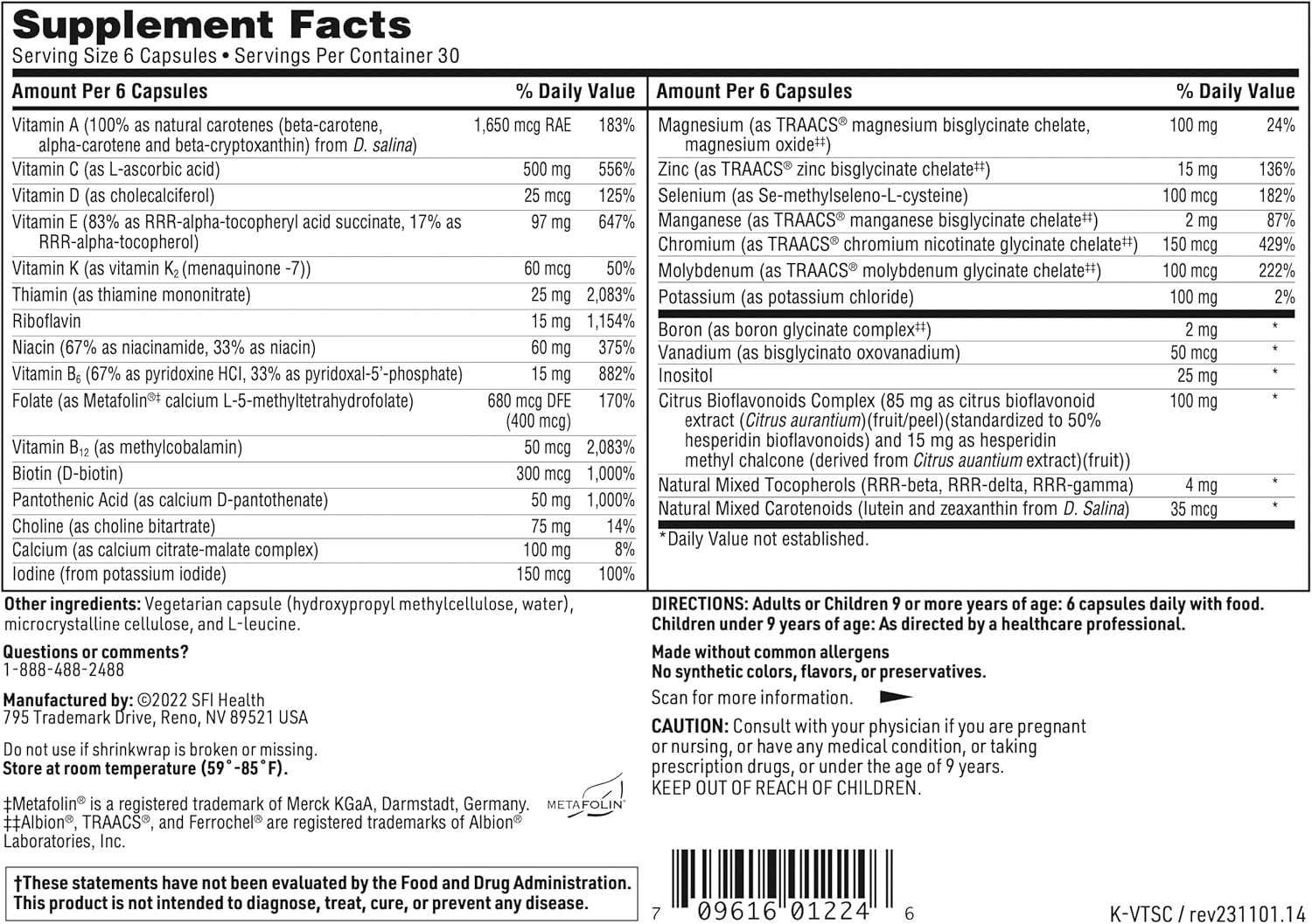 Klaire Labs VitaSpectrum Kids Multivitamin Capsules - 28 Essential Nutrients, Folate, B12, B6, Antioxidants, Vitamin E & D3 - Gluten-Free, No Copper or Iron (180ct)