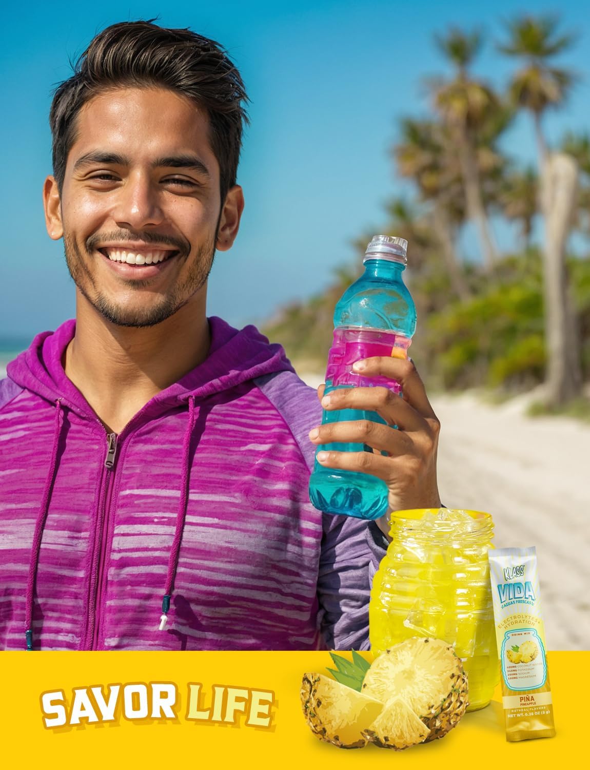 KLASS VIDA Pineapple Electrolyte Agua Fresca Drink Mix - 15 Packets, Sugar-Free, Low Calorie, Natural Flavors