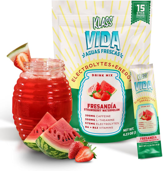 KLASS VIDA Sugar-Free Electrolyte Drink Mix, Strawberry Watermelon Flavor, 15 Single Serve Packets, Low Calorie & Natural Ingredients