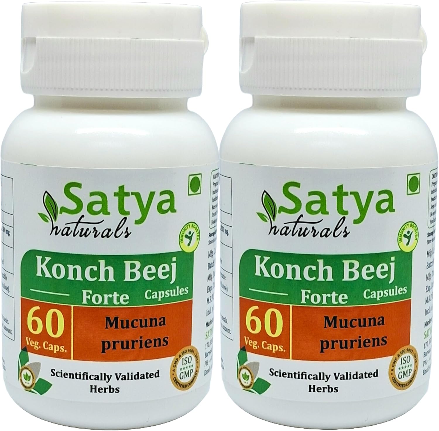 Konch Beej Forte Capsules 500mg - Ayurvedic Herbal Supplement for Men and Women - Mucuna Pruriens Extract - 2 Bottles of 60 Capsules