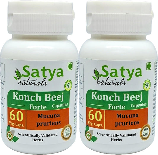 Konch Beej Forte Capsules 500mg - Ayurvedic Herbal Supplement for Men and Women - Mucuna Pruriens Extract - 2 Bottles of 60 Capsules
