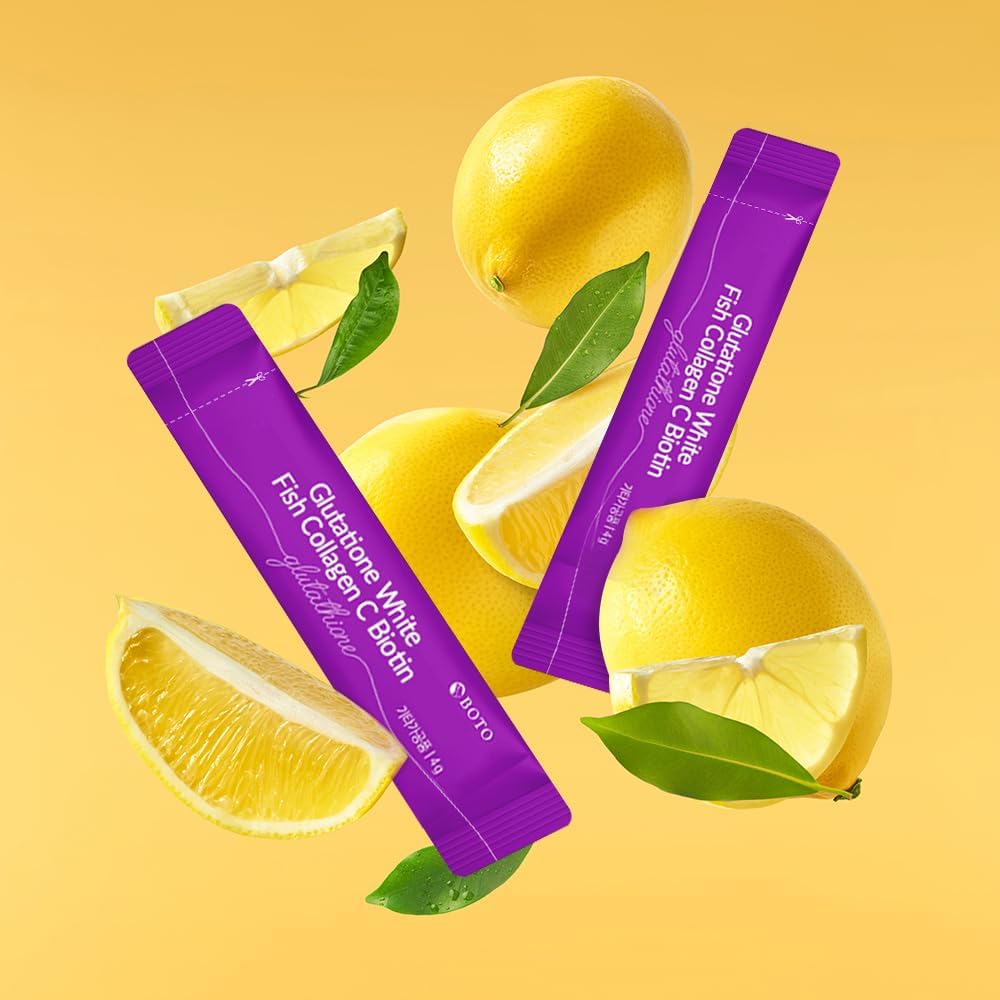 Korean Beauty Collagen Peptides Powder with Hyaluronic Acid and Vitamin C - Lemon Flavored Supplement for Skin, Hair, Nails, and Joints - 30 Packets for 1 Month