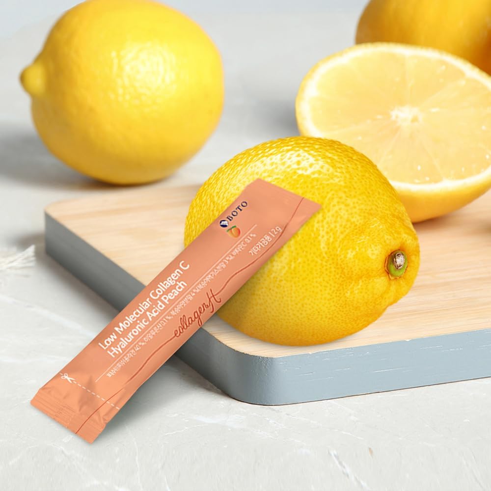 Korean Beauty Peach Flavored Collagen Peptides Powder Supplement with Hyaluronic Acid and Vitamin C - 30 Day Supply
