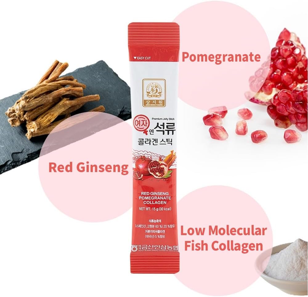 Korean Beauty Pomegranate Collagen Jelly Sticks 5.1oz - 6 Count - Baekje Geumsan Women's Skincare - 1 Pack