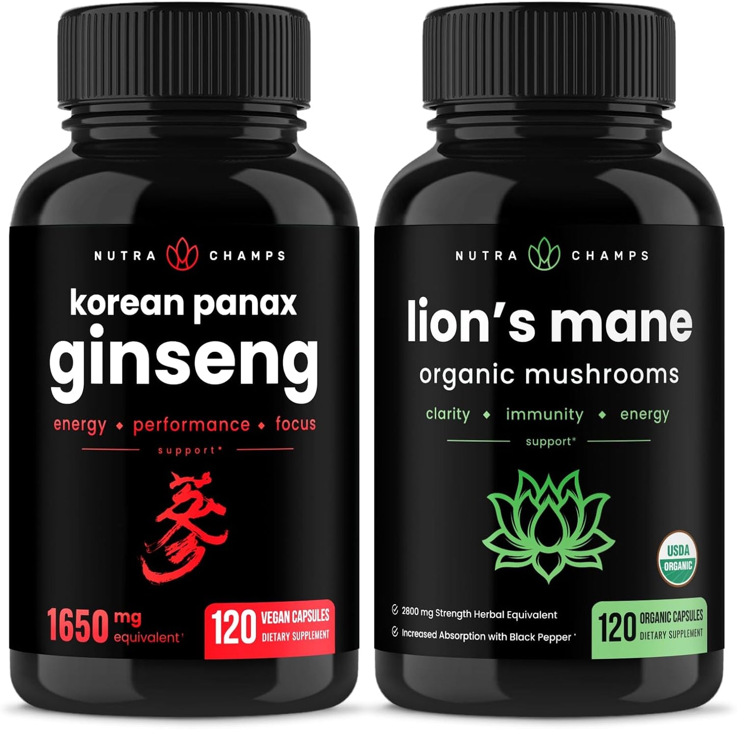 Korean Ginseng and Lions Mane Capsules Combo Pack by NutraChamps
