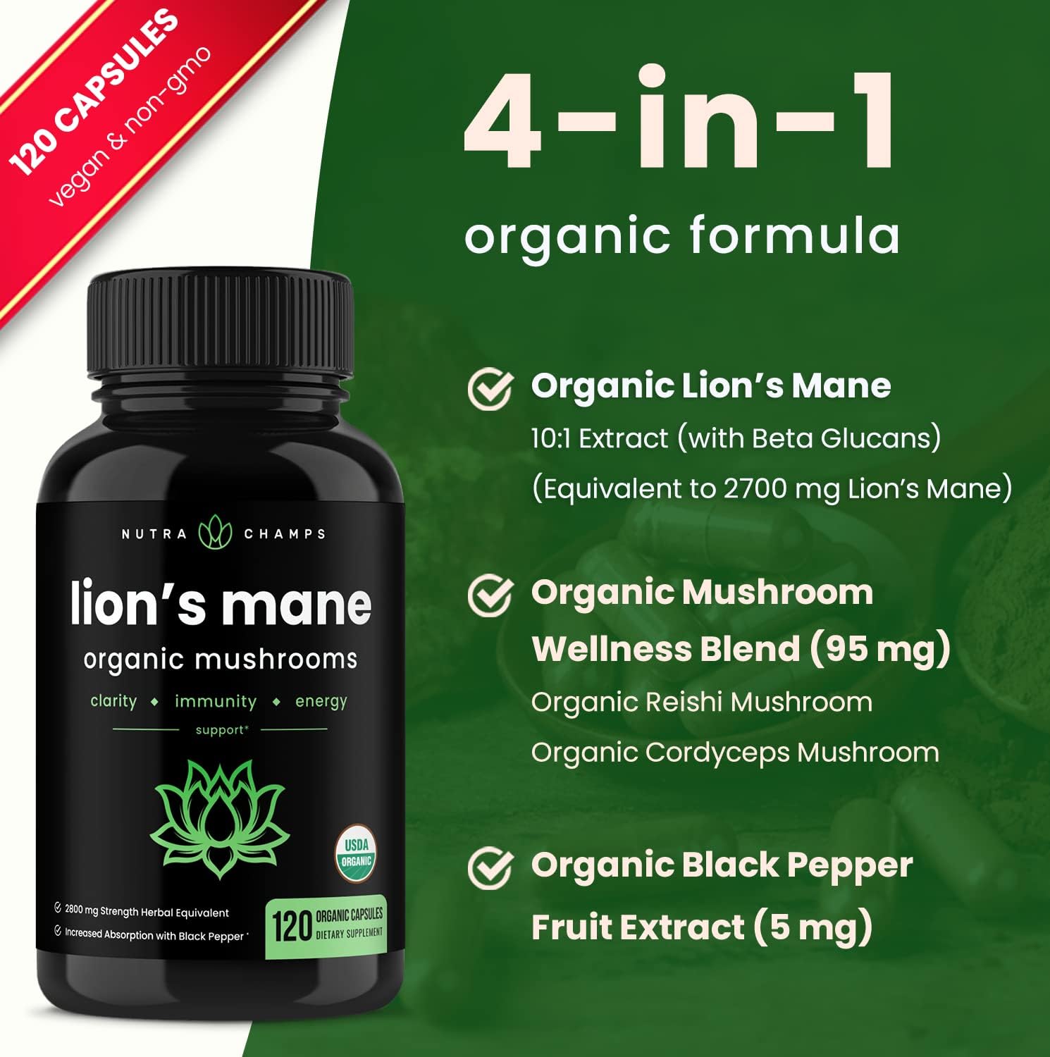 Korean Ginseng and Lions Mane Capsules Combo Pack by NutraChamps