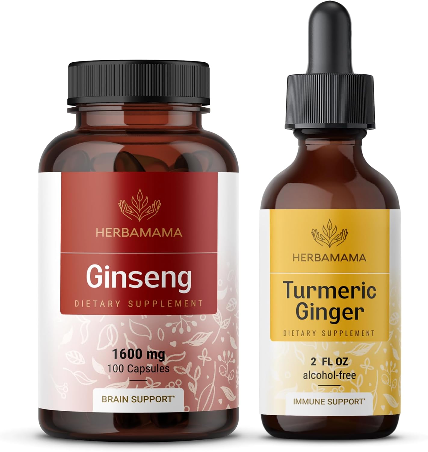Korean Red Ginseng and Turmeric Ginger Bundle - Panax Ginseng Capsules & Turmeric Ginger Drops - Vegan, Non-GMO, Sugar & Alcohol-Free - 2 Pack