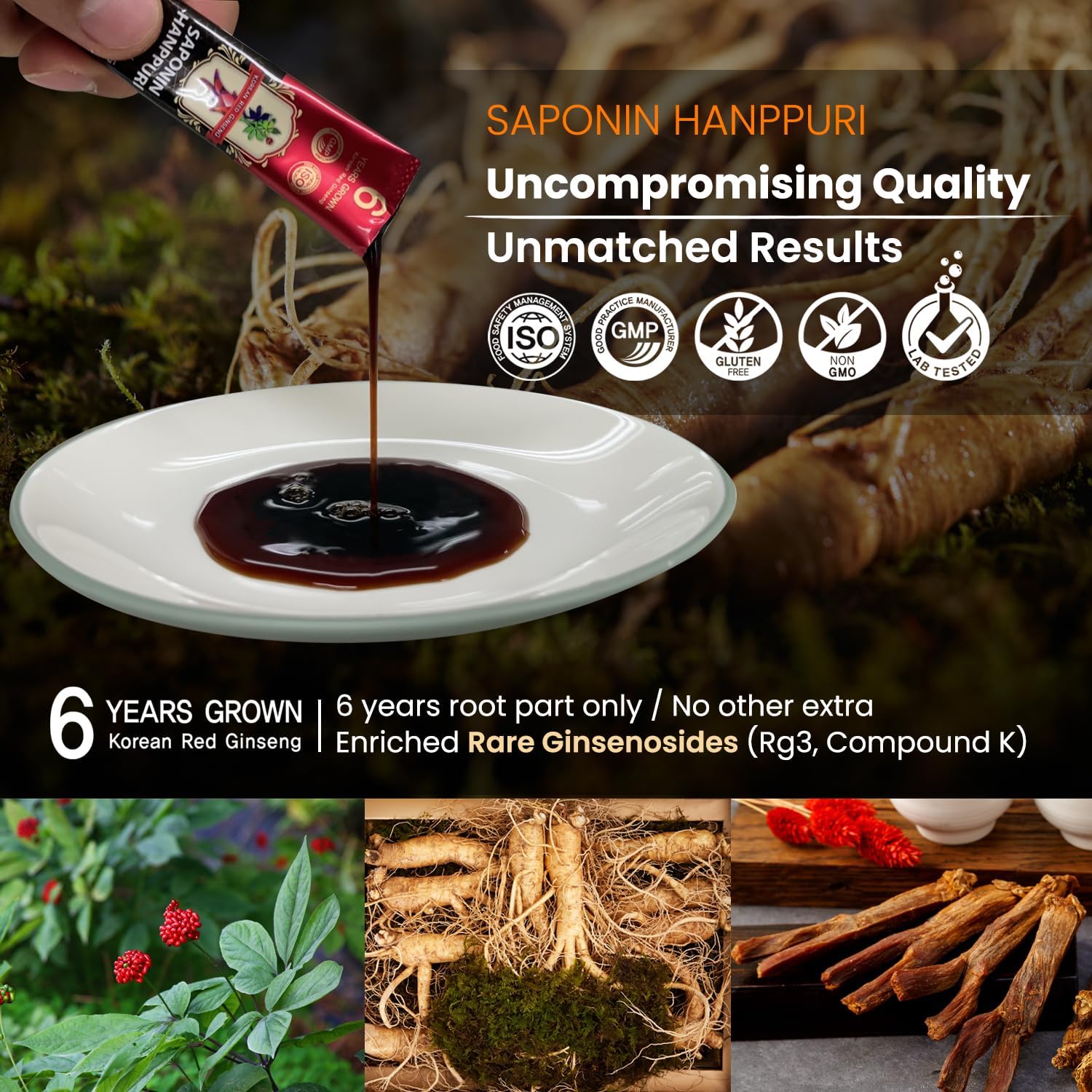 Korean Red Ginseng Extract 3000mg with Saponin Hanppuri for Immune Support and Focus - Ginsenoside Rg3, Panax Ginseng Root - 30 Packets