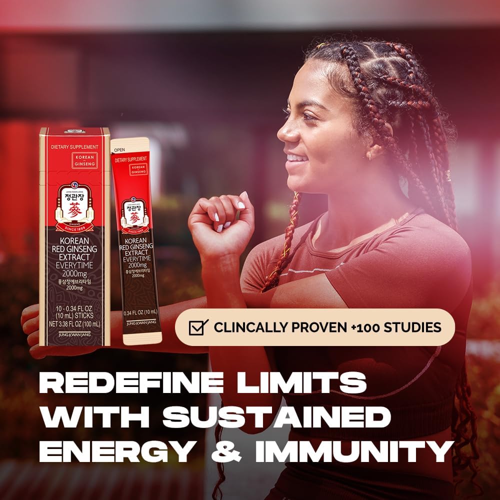 Korean Red Ginseng Extract Everytime 2000mg for Energy Boost & Immune Support - 20 Count Pack - Caffeine-Free Ginseng Supplement