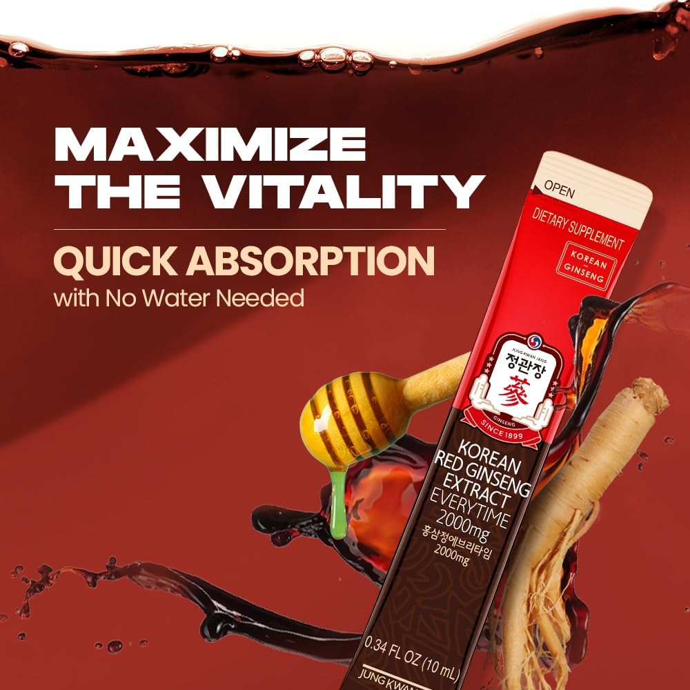 Korean Red Ginseng Extract Everytime 2000mg for Energy Boost & Immune Support - 20 Count Pack - Caffeine-Free Ginseng Supplement