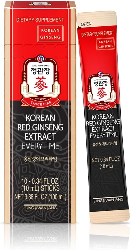 Korean Red Ginseng Extract Everytime 3000mg - Sugar Free Energy Supplement | Ginseng Tea for Stamina & Energy Boost | 10 Pack