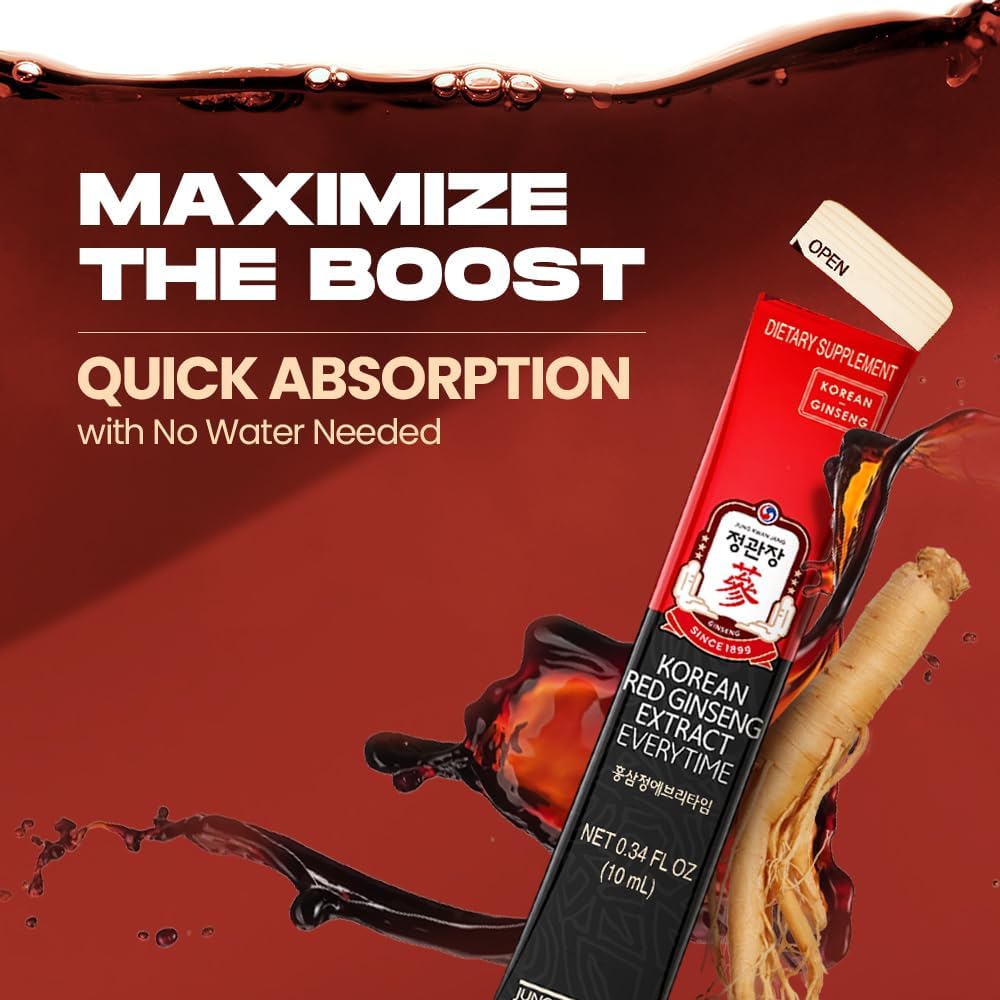 Korean Red Ginseng Extract Everytime 3000mg - Sugar Free Energy Supplement | Ginseng Tea for Stamina & Energy Boost | 10 Pack