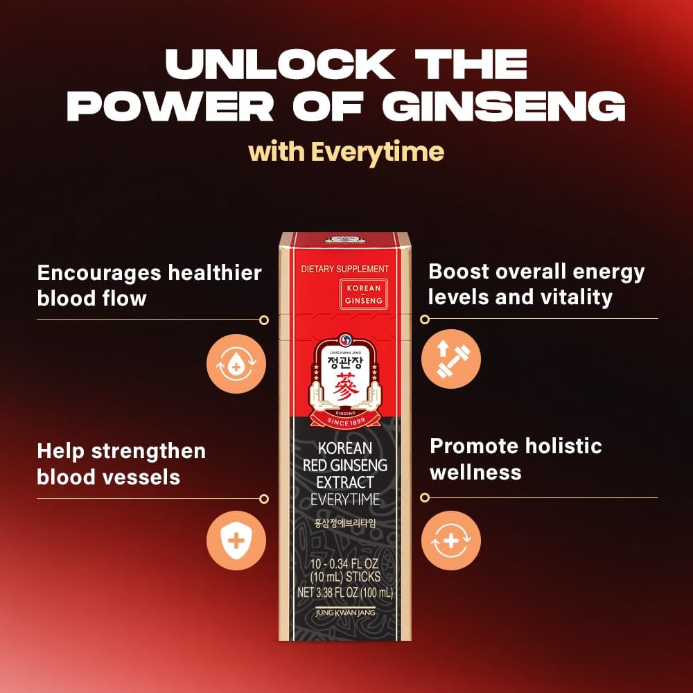 Korean Red Ginseng Extract Everytime 3000mg - Sugar Free Energy Supplement | Ginseng Tea for Stamina & Energy Boost | 10 Pack